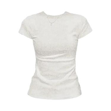 Imagem de Camiseta Feminina De Verão Básica De Manga Curta Com Decote Redondo Em