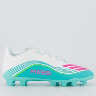 Imagem de Chuteira Adidas F50 Messi Club Campo Juvenil Branca e Rosa, 35