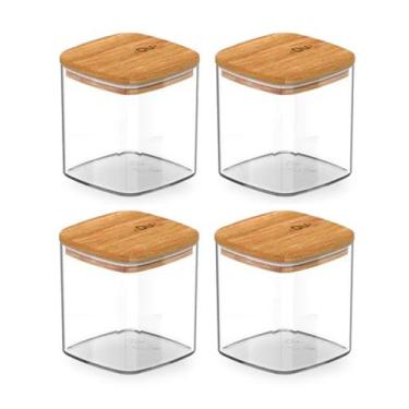 Imagem de Kit 4 Pote Hermético Tampa De Bambu Natural 150ml - Ou