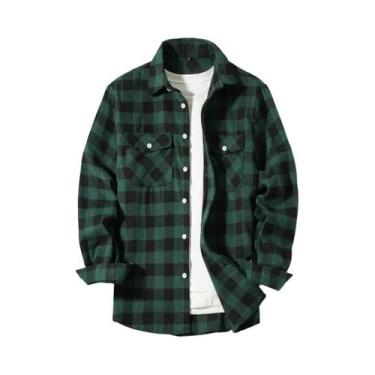 Imagem de Camisa Masculina De Flanela Xadrez Vermelha De Manga Longa, Moda Casua