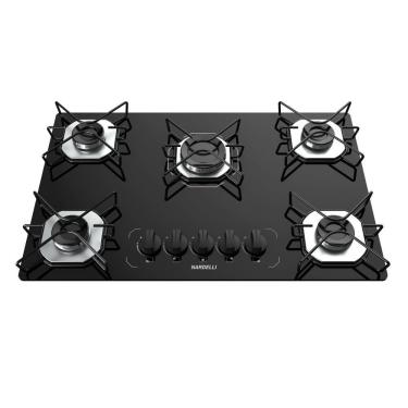 Imagem de Cooktop a Gás Nardelli Ori 5 Bocas Vidro Temperado Acendimento Automático Preto Bivolt