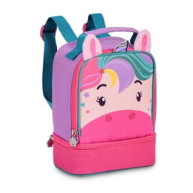 Imagem de Lancheira Térmica Unicórno C/ 2 Bolsos Térmicos Infantil Creche Escola