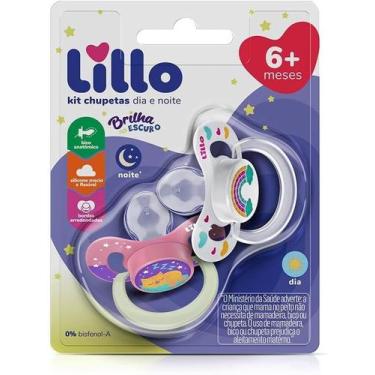 Imagem de Kit Chupeta Lillo Fase 2 Silicone Orto Funny Dia e Noite Rosa