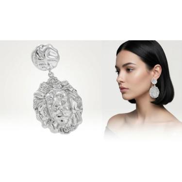 Imagem de Brinco Feminino Leão Banho Prata Aço Inox Acessórios Luxo Chic - MS CH