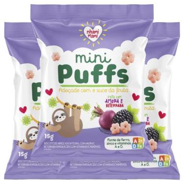 Imagem de Kit Biscoito de Arroz Mini Puffs Amora e Beterraba Nhami Mami - 3 paco