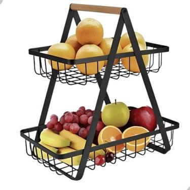 Imagem de Fruteira De Mesa 2 Andares Em Metal E Madeira Organizador. - Sem marca