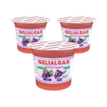Imagem de Kit 3 un gelatina sabor uva totalmente vegana gelialgas c/ 140 gr