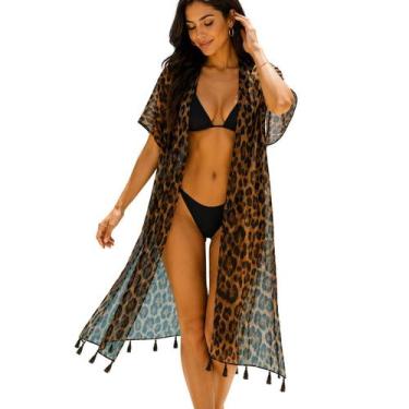 Imagem de Saída De Praia Feminina Kimono Animal Print Estampada Praia - - anjo d