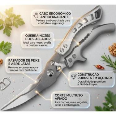 Imagem de Tesoura multifuncional de aço inox para cozinha corta carne frango pei