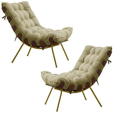 Imagem de Kit 2 Poltronas Decorativas Sala de Estar Abel Base de Madeira Dourada Veludo Bege - Gran Belo