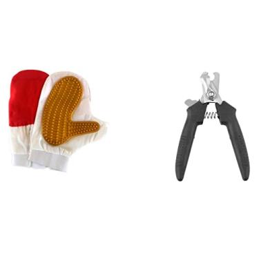 Imagem de Kit Luva Pente Massageadora e Rasqueadora tosquiador Removedor Tira Pelos + Alicate de unhas pra cães e gatos Pet
