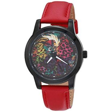 Imagem de Disney Relógio analógico de quartzo com pulseira de couro envernizado, preto, 18 (modelo: WDS000892)