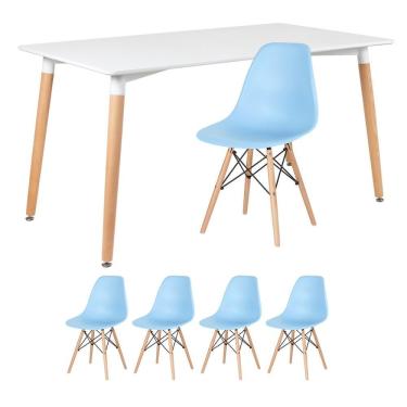 Imagem de KIT - Mesa de jantar retangular Eames 80 x 140 cm branco + 4 cadeiras Eiffel DSW