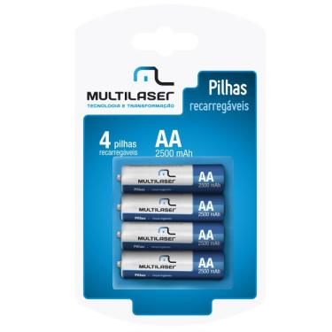 Imagem de Pilhas Recarregáveis AA 2500 mAh Com 4 Unidades CB052 - Multilaser