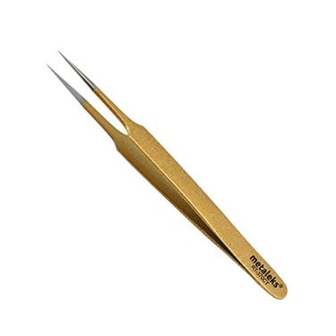 Imagem de Pinças para extensão de cílios, feito à mão, aço inoxidável cirúrgico revestido em pó dourado metálico (ponta reta pontiaguda.)