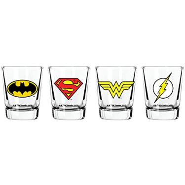 Imagem de Conjunto de copos de shot da Liga da Justiça – Capacidade de 60 ml – Conjunto de 4 copos de dose – Super-Homem, Batman, Mulher Maravilha, Flash