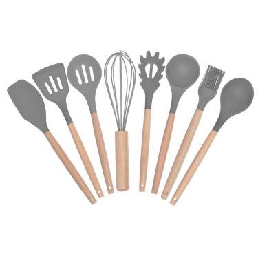 Imagem de Kit Utensílios de Cozinha em Silicone e Bambu 8 peças - Cinza Espacial