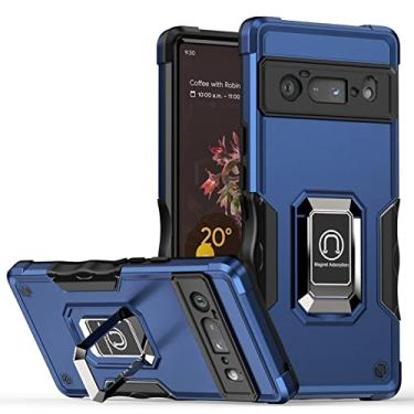 Imagem de Capa para Google Pixel 6/6Pro, Capa de telefone protetora de nível militar com suporte magnético para carro e rotação de 180 graus de metal porta-anel de dedo capa à prova de choque, azul, 6 Pro 6 polegadas