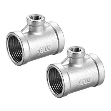 Imagem de Acoplador conector em forma de camiseta em aço inoxidável 304 com cachimbo fundido para mulheres da Uxcell 2 peças, a19073100ux0661, 1 BSPT X 1/4 BSPT X 1 BSPT
