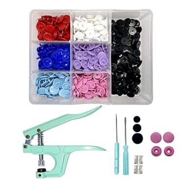 Imagem de Alicate de Pressão Para Pregar Aplicar Botão Plástico Ritas + Box 140 Botões Rita Coloridos 12mm (Alicate Azul)