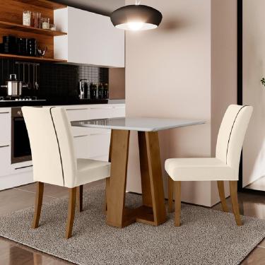 Imagem de Conjunto de Mesa Sala de Jantar Atenas com 2 Cadeiras Carvalho/Off White/Bege 0,90m Quadrada Dobuê