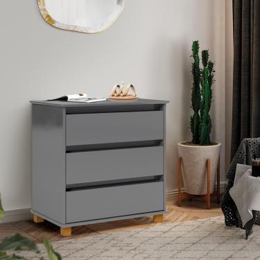 Imagem de Mesa de Cabeceira Mini Cômoda 3 Gavetas Luxo EJ Móveis Cinza