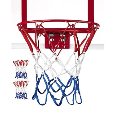 Imagem de XXXYYY Mini rede de basquetebol de substituição 8 laços [2 unidades], cor vibrante, para paredes internas/cômodos, aro de 20,32 cm a 26,04 cm - vermelho, branco e azul