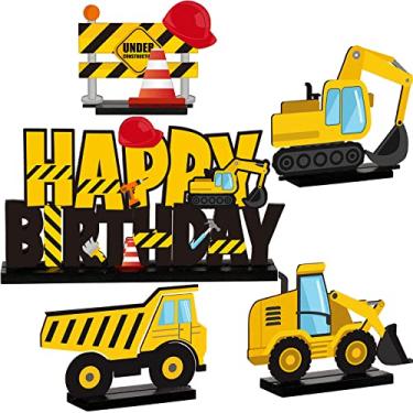 Imagem de Capoda 5 Pcs Construction Wooden Table Centerpiece Construction Birthday Party Supplies Construction Party Decorations for Table Wood Excavator Table Topper Construction Party Supplies for Birthday