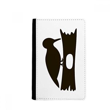Imagem de Porta-passaporte preto Woodpecer Animal Retrato Notecase Burse Capa Carteira Cartão Bolsa, Multicolor