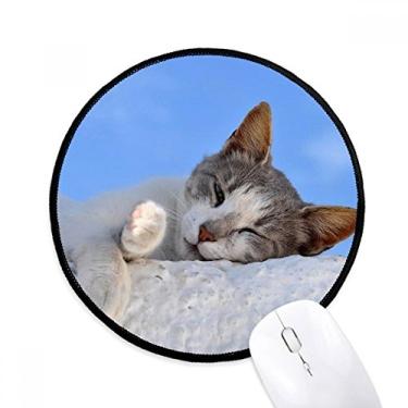 Imagem de DIYthinker Gatinho Gato Relaxar Dormir Animal Adorável Mouse Pad Desktop Escritório Tapete Redondo para Computador