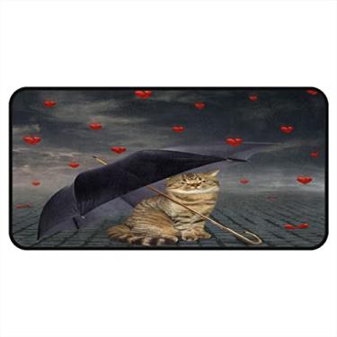 Imagem de Vijiuko Tapetes de cozinha guarda-chuva de gato coração preto tapetes de área de cozinha e tapetes antiderrapante tapete de cozinha tapete de pé lavável para chão de cozinha escritório em casa pia lavanderia interior ao ar livre 101,6 x 50,8 cm