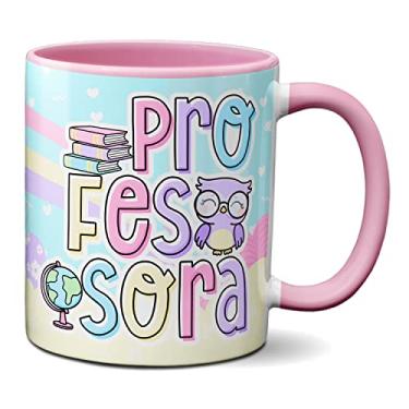 Imagem de Caneca Profissional Professora Presente Fofo Coruja Livros (Rosa)