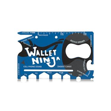 Imagem de Wallet Ninja Cartão multiferramenta – multiferramenta de tamanho de cartão de crédito 18 em 1 para reparos rápidos, equipamento de sobrevivência EDC, abridor de garrafas, acampamento – gadget legal e meias (azul)