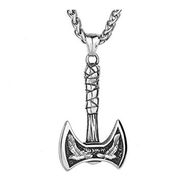 Imagem de Cordão com Pingente Aço Inox Martelo Machado Thor Viking