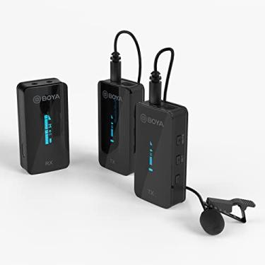 Imagem de Galori BY-XM6-S2 Sistema de microfone sem fio 2.4G (2 transmissores e 1 receptor) Microfone de lapela de dois canais 100M Faixa de transmissão para smartphone 3,5 mm Câmera DSLR Filmadora Gravação de