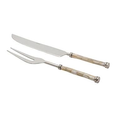 Imagem de Conjunto de 2 Peças Faca e Garfo Trinchante de Aço Inox Cabo de Madre Pérola Rojemac Prateado