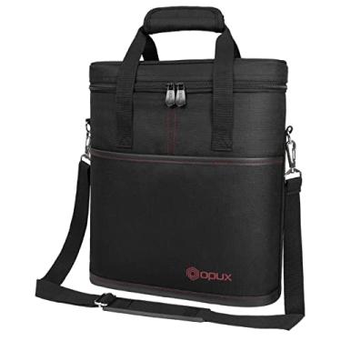 Imagem de OPUX Bolsa de transporte de vinho com 3 garrafas, bolsa térmica à prova de vazamento, bolsa de viagem de vinho para piquenique BYOB praia, estojo de transporte portátil para garrafa de vinho, presente