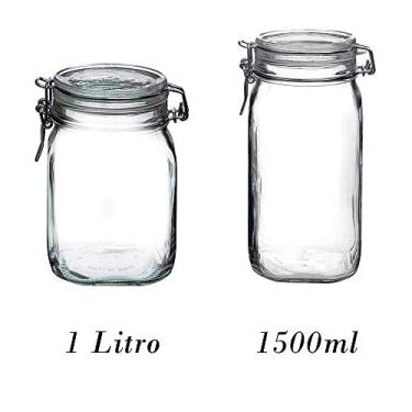 Imagem de Jogo com 2 Potes grandes Fido Rocco Bormioli de vidro com tampa hermética - 1 1000ml + 1 1500ml (1,5 Litro)