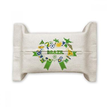 Imagem de Bolsa de linho de algodão com suporte de cobertura de papel para lenços faciais de futebol brasileiro