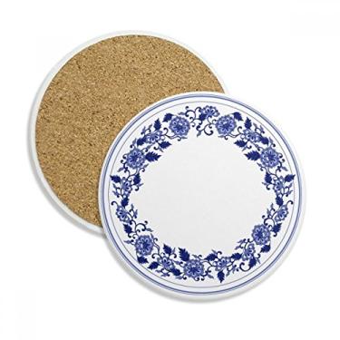 Imagem de Caneca de porta-copos de flor azul da cultura chinesa com pedra absorvente de proteção de mesa