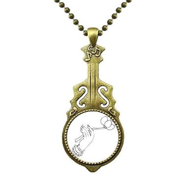 Imagem de DIYthinker Colar com padrão de desenho de linha manual de lótus budista joia de guitarra antiga pingente de música