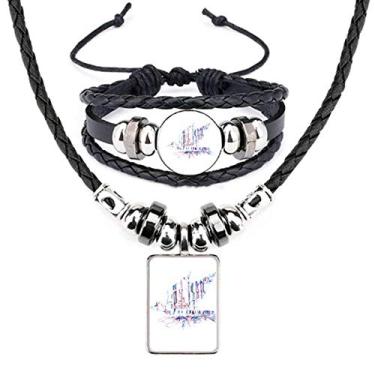 Imagem de Crowd Cars Conjunto de joias de couro com arranha-céus aquarela