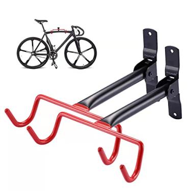 Imagem de Suporte de bicicleta dobrável horizontal para bicicleta PHUNAYA com gancho de parede, suporte de bicicleta para garagem, armazenamento de bicicleta, parafusos resistentes, 2 pack