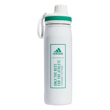 Imagem de adidas Garrafa de água de metal de 600 ml, aço inoxidável 18/8 isolada de parede dupla quente/fria, Branco/verde, 20 Ounces
