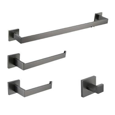 Imagem de Armário de banheiro de aço inoxidável Gunmetal Toalheiro Suporte para papel higiênico, Escova higiênica, Gancho para roupão Suporte para barra de toalha cinza inoxidável, 50 cm 1 barra 4 peças kit