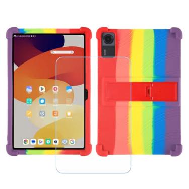 Imagem de FZZSZS Capa para tablet Lenovo Tab P12 + película protetora de tela de vidro temperado, capa de silicone macia de gel arco-íris colorida para tablet Lenovo Tab P12 (12,7 polegadas)