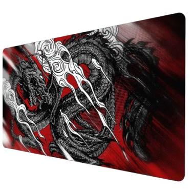 Imagem de Novo Mouse Pad Gamer Speed Extra Grande Desk Pad Profissional Premium com Borda Costurada 70x30 - Dragão Negro Cartoon…