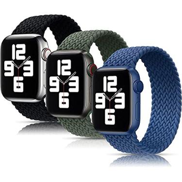 Imagem de Hoopyeecase 3 Pacote Solo Loop pulseira de relógio Compatível com Trançado Esporte Apple Watch Band 38mm 40mm 42mm 44mm, Suave Alongado Trançado Pulseira para iWatch Series 1/2/3/4/5/6/SE.