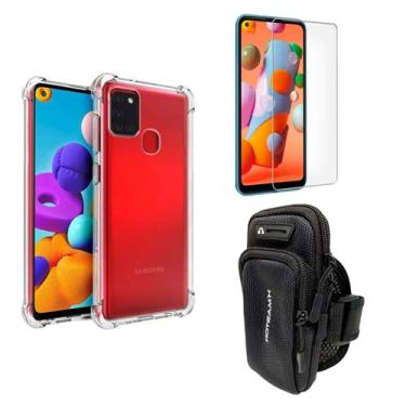 Imagem de Capinha Anti Impacto e Braçadeira Capa Porta Celular Para Corrida + Película Vidro Compatível Samsung Galaxy A21s