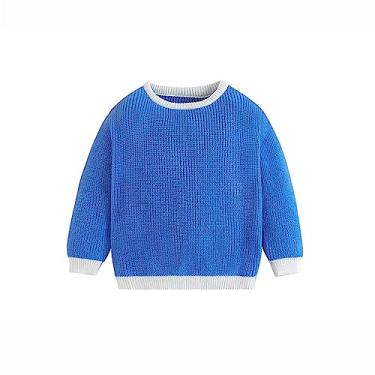 Imagem de Tops de treino para meninas, suéter de contraste de cor de bebê, moda infantil, gola redonda, camisetas abaixo de 5 anos, Azul, 2-3 Years